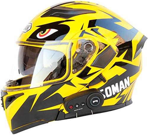 システムヘルメット ブルートゥース付き フリップアップ バイク ヘルメット メンズ 絵 ダブルシールド くもり止め Helmet Uvカット 通気 吸汗 日焼け止め オールシーズン 内装 洗濯可 おおきいサイズ おしゃれ イェロー ブラック Bluetooth M 頭囲 57 58cm