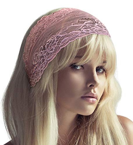 ShariRose Stunning Stretch Wide Floral Lace Headbands in Many Beautiful Colors Handmade (Pink) - Thumbnail 4