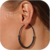 FOCALOOK 14K Gold Hoop Earrings, Lightweight Hypoallergenic Large Stainless Steel Black Hoops for Women 30/40/60/80mm