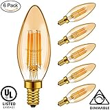 Emotionlite E12 LED Bulb, Candelabra Bulbs Chandelier Bulbs, 2200K Amber Glow, B10 Light Bulbs Dimmable, 4W (40W Equivalent), E12 Candelabra Base, Warm Light Bulb, 300LM, 6 Pack, UL Listed