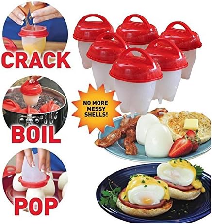 Egglettes Egg Cooker - Hard Boiled Eggs without the Shell, 6 Egg Cups, BPA Free, Non Stick Silicone, Poacher, Boiled, Steamer. (6 PACK)