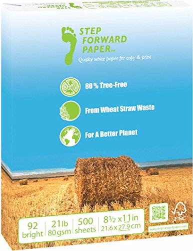 Step Forward 80% Wheat Straw Copy Fax Inkjet Laser Printer Paper, Letter Size 8 1/2 x 11 inch, 21 lb.,  92 Bright White, Acid Free, FSC-Certified, Ream, 500 Total Sheets (STEP-US2)