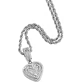 PAMTIER Women's Cubic Zircon Heart Pendant Necklace Stainless Steel Personalized Link Chain Jewelry