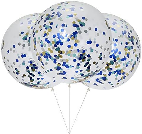 Augenblick 36" Confetti Balloons Blue and Gold foil Paper Clear Large Balloons Light up your Happy Birthday or baby shower party (5 Pcs) CVBOSS