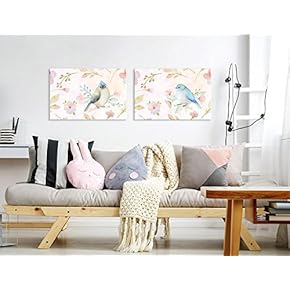 Watercolor Style Painting of Pink Birds and Floral...