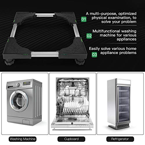 I'SMARTMOON Mini Fridge Stand,Raised Base Adjustable Mini Refrigerator Stand,Washer and Dryer Stand, 4 Strong Feet Washing Machine Pedestal ,Appliance Dolly,Base for Heavy weight (Black)