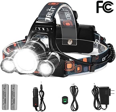 Brightest LED Headlamp, 5000 Lumen, 18650 Rechargeable Batteries, Water Proof and Ideal Headlamps Flashlight for Outdoor, Running, Camping, Fishing,