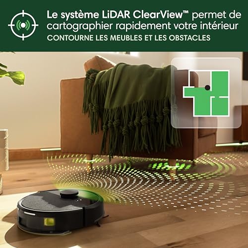 Roomba 105 Combo+AutoEmpty Dock - Robot Aspirateur Laveur 2en1 - Aspiration de 7KPa - Navigation LiDAR - Détection des Tapis - Zones de Nettoyage et d'Évitement - 4 Niveaux d'Aspiration - Noir