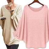 Suimiki Women's Batwing Sleeve Pullover Loose Sweater Blouse Top