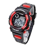 SYNOKE Unisex Kids Student Watches Fashion Sports Watches with Alarm Chronograph Long lasting battery Calendar Noctilucen Wristband Digital Watches (Red)