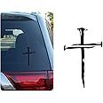 DXNQ Car Cross of Nails Sticker, Bumper Christian Sign Cross with Nails Decal, Removable Waterproof Sticker for Car Truck Window Motorcycle Helmet Laptop, Car Accessories (Black)