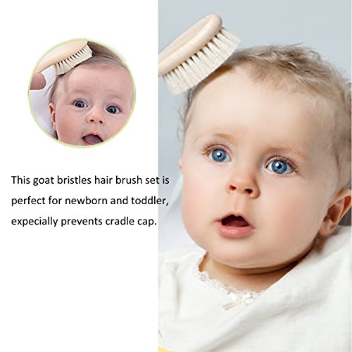 Baby Goat Hair Brush and Comb Set for Newborns & Toddlers Eco-Friendly Safe Brush for Cradle Cap Natural Wooden Comb Perfect Baby Shower and Registry Gift (Baby Hair Brush and Comb Set)