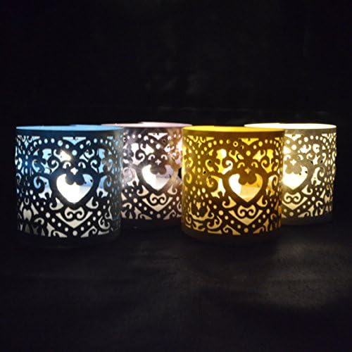 48 PCS LED Tea Lights Votive Wraps, 4 Color Heart-shaped Battery Tealihgts Candle Paper Holder, Laser Cut Decorative Wraps for Wedding