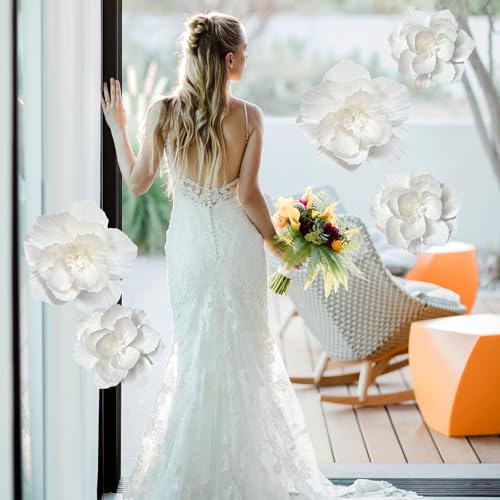 White Paper Flowers 3D Artificial Wall Décor, Wedding, Birthday, Bridal, Baby Shower, Nursery Room Backdrop, Table Centerpieces, Party Decorations and Supplies