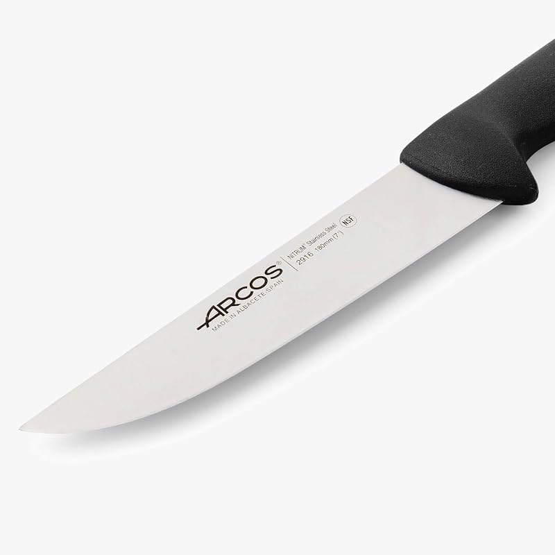 Faca de talhante da gama Nitrum Stainless Steel. Faca de carne. Cabo de polipropileno preto. Sistema de identificação de cores para uso prolongado e intenso. Série 2900. Cor preta.