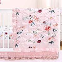 Rose Watercolor Floral Blush Pink 3-Piece Baby Girl Crib Bedding Set by The Peanut Shell