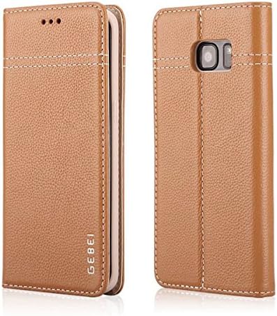 Gebei Samsung Galaxy S7 Edge Case [Warship Series], Genuine Leather Magnetic Closure Card Slot Wallet Case Cover with kick stand, ID &amp; Credit Card Pockets for Samsung Galaxy S7 Edge (Khaki)