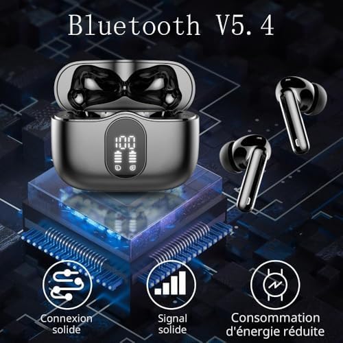 Écouteurs Bluetooth 5.3, Écouteur sans Fil, Hi-FI Son Stéréo