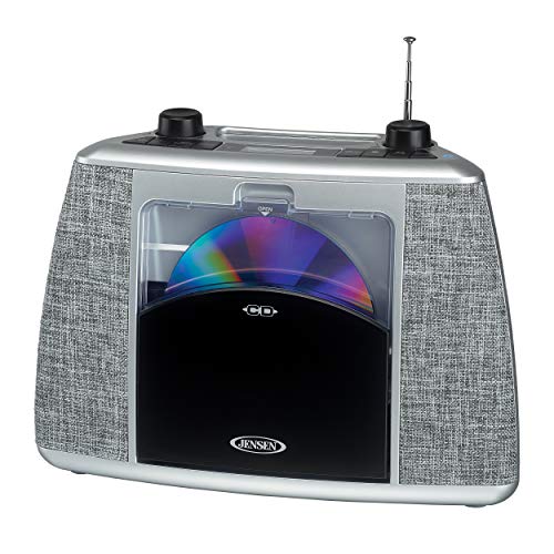 Jensen CD-565SL Black/Silver Sport Handle CD Bluetooth Boombox Portable Bluetooth Music System with CD Player +CD-R/RW & FM Radio with Aux-in & Headphone Jack Line-in
