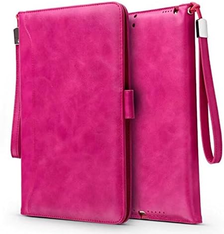 iPad Air/Air2/2017/2018 New iPad/pro 9.7 inch Case- Leather Smart Stand Folio Business Case Cover with Card Slots,Kickstand,Document Pocket,Pencil Holder,Elastic Hand Strap(rose)