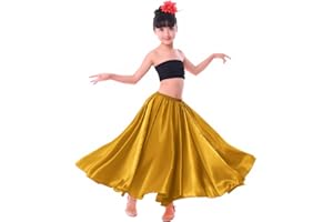VNOEVW Girls Satin Full Long Skirt for Circle Belly Dance Folkloric Mexican Performance Prom Photoshoot