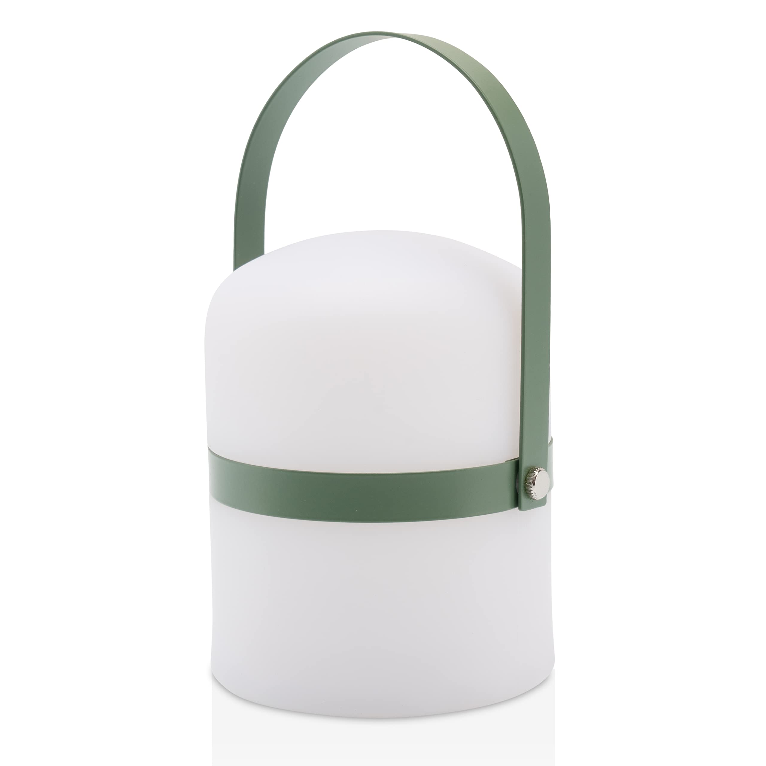 LUUK LIFESTYLE Scandinavian LED Light with Handle for Living Room, Dining Room, and Kitchen, Portable Decorative Lantern with Warm White Light, in Green