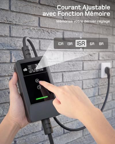 dé 3.7kW Electric Car Charger APP [10m, 6-16A] Electric Car Charging Cable with Wall Mount, Type 2 Digital LCD Charger, Compatible with E-208, Model Y, E-Tech and Other EV/PHEV
