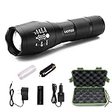 UOOTO LED Tactical Flashlight, Ultra Bright Portable Zoomable Torch Light with Car Charger Wall Adapter, 5 Light Modes