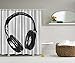 Ambesonne Music Shower Curtain, Grunge Headphones Realistic Illustration Vintage Effect Lifestyle Youth Fun, Cloth Fabric Bathroom Decor Set with Hooks, 69