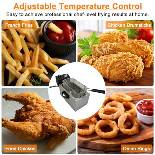 4L Electric Deep Fryer, 2000W Deep Fat Fryer with Adjustable Temperature Control Stainless Steel Frying Basket Lid, Electric Oil Frying Machine for French Fries Chicken Wings Home Kitchen Restaurants