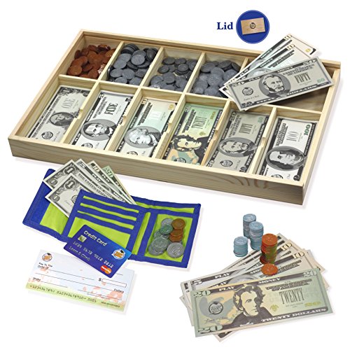 Educational Play Money Set - Over 560 Pieces. Bills-Coins-Wallet-CC-Checks+ Lid. Little Banker s Toy