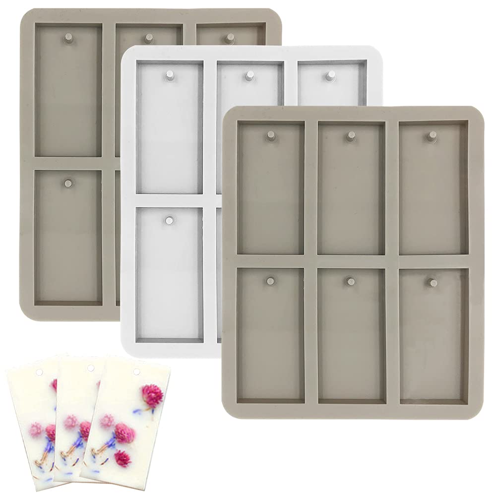 3 Pcs Silicone Wax Molds, AIFUDA Rectangle Silicone Resin Molds with Hanging Hole Christmas Keychain Wax Mold, for DIY Jewelry DIY Pendant Necklace Keychain Crafts Making