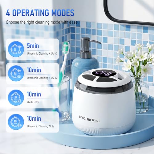 Limpiador Ultrasonidos Dental con Luz UV-C,Resistente al Agua,48kHz con Temporizador,4 Modos,200mL.Ideal para Prótesis Dentales,Alineadores,Protectores Bucales y Férulas Nocturnas.Blanco. | Resistente al Agua