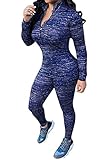 Pink Queen Women Sexy Bodycon 2 Piece Gym Set Running Tracksuits Navy Blue, XL