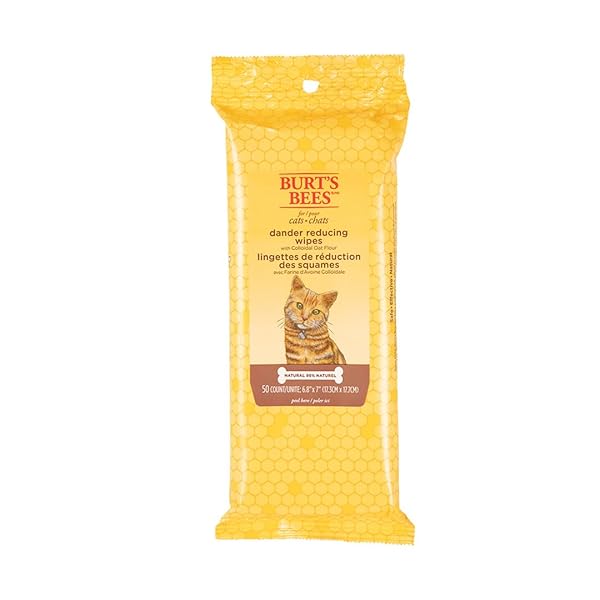 BURT’S BEES FOR PETS CAT DANDER WIPES WITH COLLOIDAL OAT FLOUR, 98% NATURAL ORIGIN FORMULAS, CAT DANDER REMEDY, CAT WIPES FOR ALLERGY RELIEF, CAT DANDER WIPES, 50CT