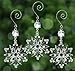 Snowflake Ornaments - Set of 3 - Silver Metal and Jeweled Snow Flakes - Decorative Scroll Christmas Hooks Attached - Measures 4.5