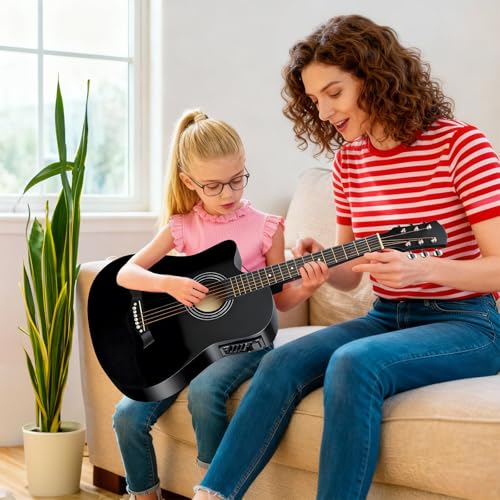38 inch Electroacústica Guitarra Folk Para Diestros Regalos De Cumpleaños/Regalos De Navidad Con Equalizador, Afinadores, Correas,Cuerdas Para Instrumentos,Plumillas, Abrazadera Triangular Etc.