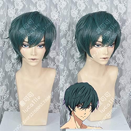 SYH01 -Dive to the Future ikuya kirishima Green Short Fluffy Halloween Men's Hairpiece Wigs Wig Cap for Black White Men