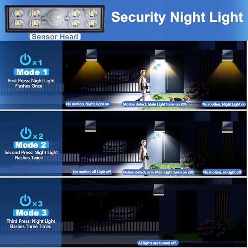 Giliwosy Outdoor Solar Lamp, 90° Adjustable Outdoor LED Floodlight with Motion Sensor and Night Light, IP65 Waterproof Solar Light for Garden, Wall, Garage Decoration (2 Pieces)