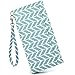Cash Envelope Wallet for Women-Tyvek Material- Blue/White Herringbone Pattern-Detachable Wrist Strap