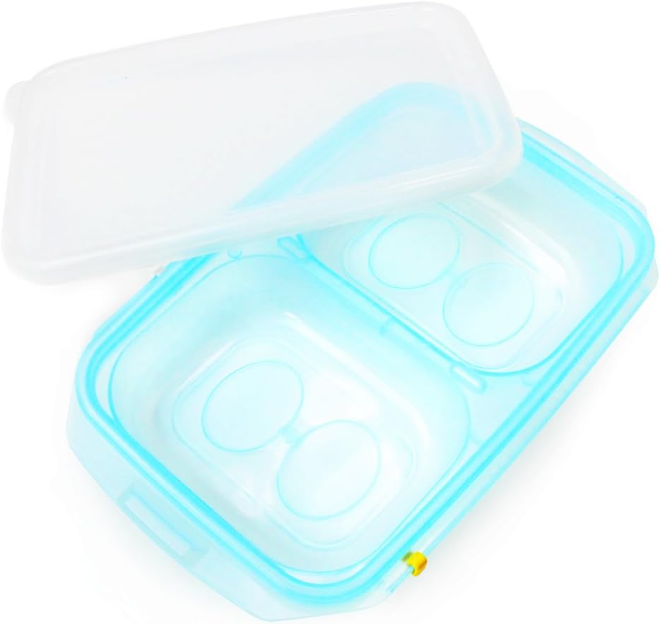 JMGreen RRe Plus Baby Food Freezer Tray [2 Sections, 10.6oz/Section] with Date Slider. Flexible, Twistable. Wean Babies into Eating Solid Food. Double Sealing Lid Provided. [Blue]