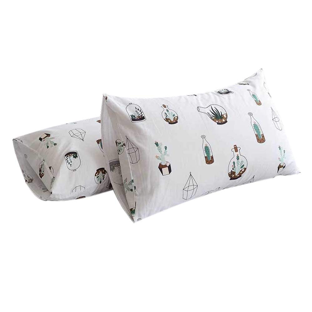 FenDie Potted Cactus Printed Pillow Cases Standard (20"x 26") Size, Cotton Queen Pillow Covers Envelope Closure End, 2 Pieces, White