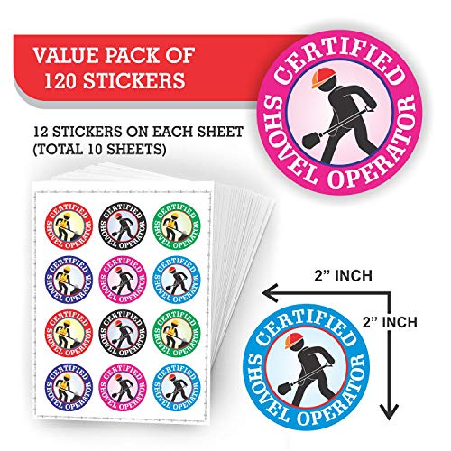 Certified Shovel Operator Stickers - (Pack of 120) 2" Large Laminated Vinyl Decals for Construction Hard Hat Motorcycle Helmet Toolbox Labels - Thumbnail 2