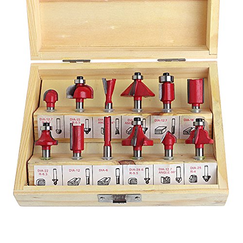 12 Pcs 1/4 Inch Shank Tungsten Carbide Router Bit Woodworking Milling Cutter Set