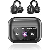 Yeabomy Clip On Ear Headphones, Open Ear Earbuds Wireless Bluetooth 5.4, Clip On Earbuds with LCD Touchscreen, Lightweight Comfort Open Ear Headphones for Pad Tablet Laptop Android/iOS Phones (Black)