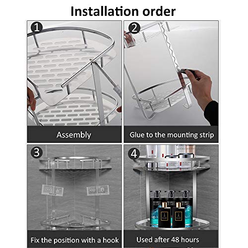 Estantes para Ducha, Entramado de baño, Estantes de baño de Aluminio Espacial Perforado, con Gancho para Colgar, Organizador de Ducha 2 Niveles，para Champú y Gel De Ducha (Doble capa plateada1)