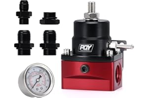 PQY Fuel Pressure Regulator AN8 Feed & AN6 Return Line + 0-160PSI Gauge Set Black+Red