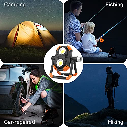LED Work Light Rechargeable, 2000LM 3 COB Magnetic Working Lights with 4000mAh Mobile Charge and 360° Rotation Stand, Waterproof Portable LED Flashlight Work Light for Car Repairing (Orange)