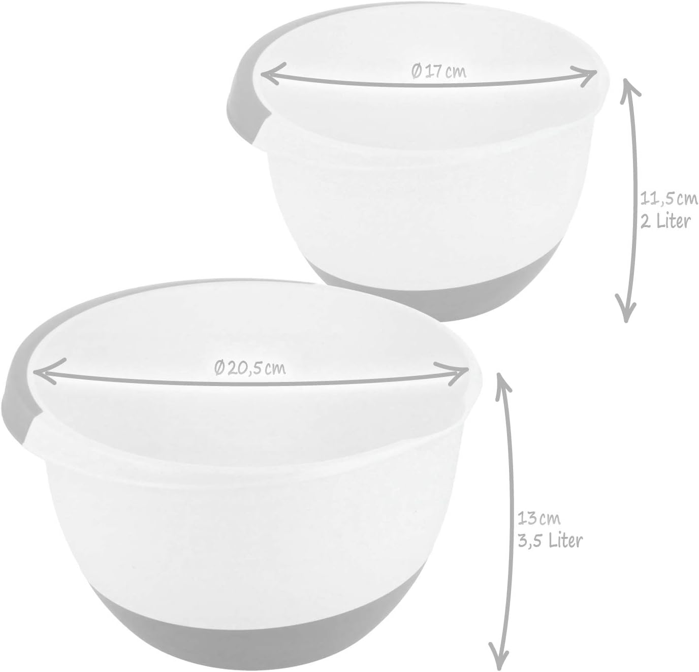 COMFOUR® 2X Mixing Bowls 3.5 and 2 liters with Stop Base Plastic