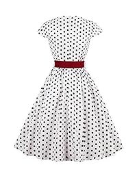 Vestido de té vintage LaceLady para mujer Vestido de fiesta de cóctel con baile de graduación con cinturón Vestidos de lunares blancos plisados